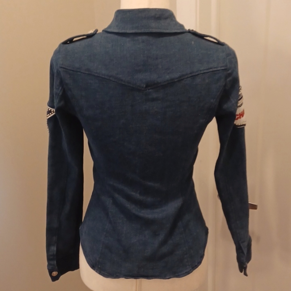 RARE Egoist stretchy blue jean military cow girl denim jacket cowgirl western 55 - Picture 3 of 16